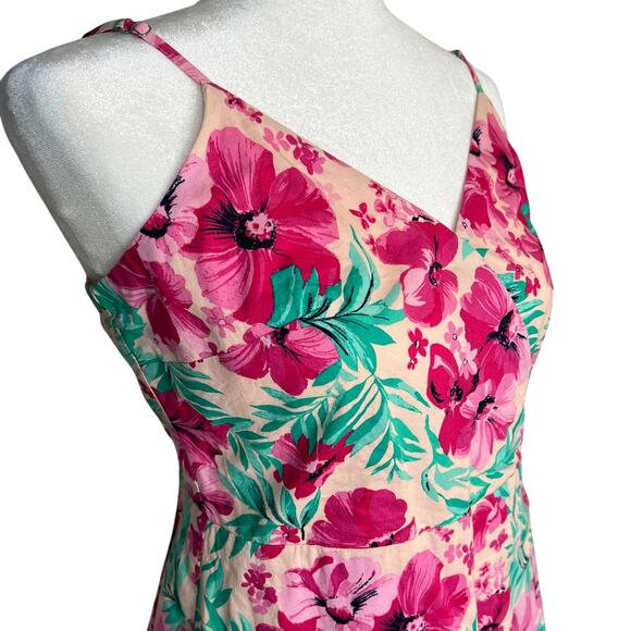 J Crew Factory Pink Tropical Floral Sleeveless Wrap Dress 6 Sundress Resortwear - Picture 3 of 5